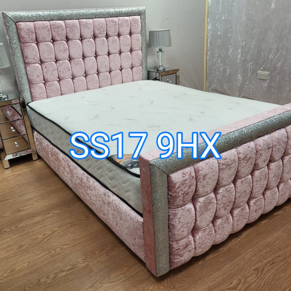 Crushed Velvet Bed - Lexi Glitter Bed in Baby Pink